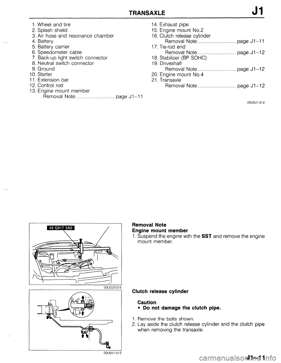 MAZDA 323 1989 Factory Repair Manual TRANSAXLE Jl
1. Wheel and tire
2. Splash shield
3. Air hose and resonance chamber
4. Battery
5. Battery carrier
6. Speedometer cable
7. Back-up light switch connector
8. Neutral switch connect MAZDA 323 1989 Factory Repair Manual TRANSAXLE Jl
1. Wheel and tire
2. Splash shield
3. Air hose and resonance chamber
4. Battery
5. Battery carrier
6. Speedometer cable
7. Back-up light switch connector
8. Neutral switch connect