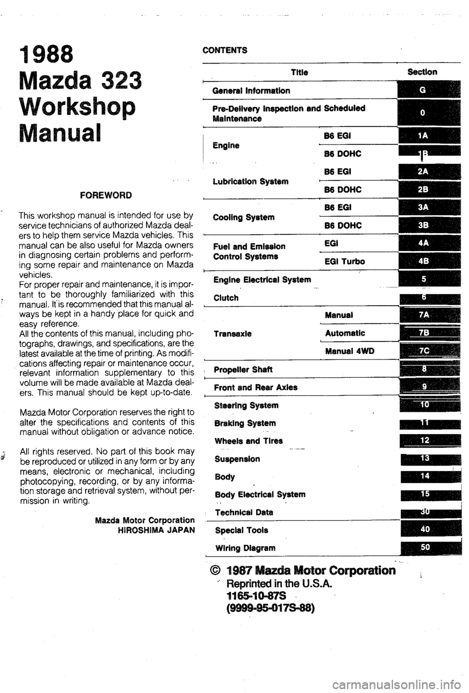 MAZDA 323 1988 Workshop Manual MAZDA 323 1988 Workshop Manual