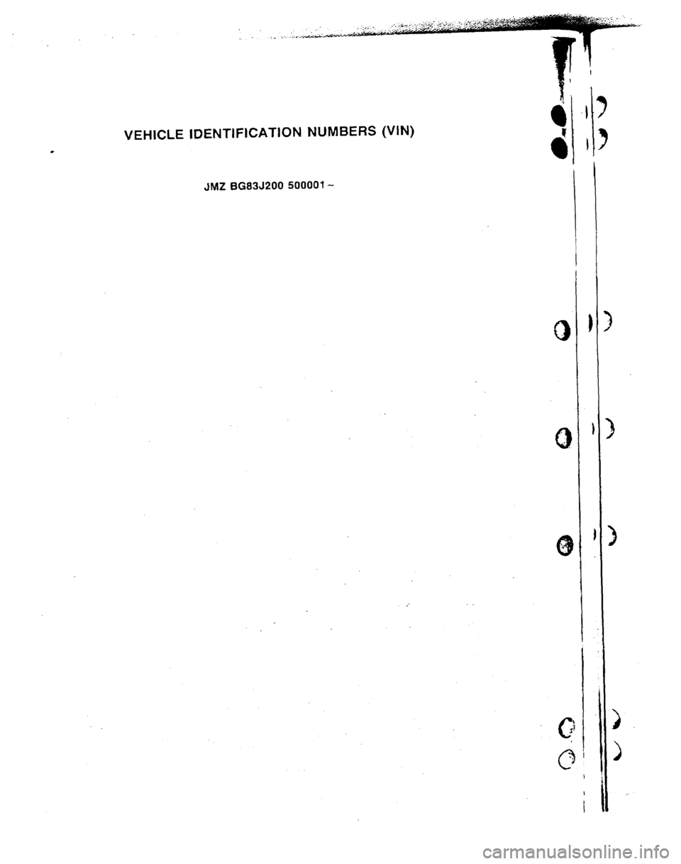 MAZDA 323 1992 Workshop Manual Suplement VEHlCLE IDENTlFlCATION NUMBERS (VtN)
3MZ BG83J200 50000t- MAZDA 323 1992 Workshop Manual Suplement VEHlCLE IDENTlFlCATION NUMBERS (VtN)
3MZ BG83J200 50000t-
