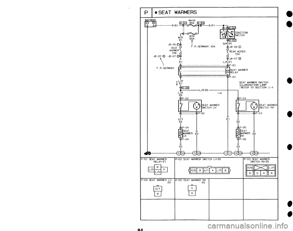 MAZDA 323 1992 Workshop Manual Suplement MAIN
R GERMANY: 30A
F.R.GERMANY
SEAT WARMER
SEAT WARMER SWITCH
ILLUMINATION LAMP
:REFER TO SECTION I-4
SWITCH RH (FI) MAZDA 323 1992 Workshop Manual Suplement MAIN
R GERMANY: 30A
F.R.GERMANY
SEAT WARMER
SEAT WARMER SWITCH
ILLUMINATION LAMP
:REFER TO SECTION I-4
SWITCH RH (FI)
