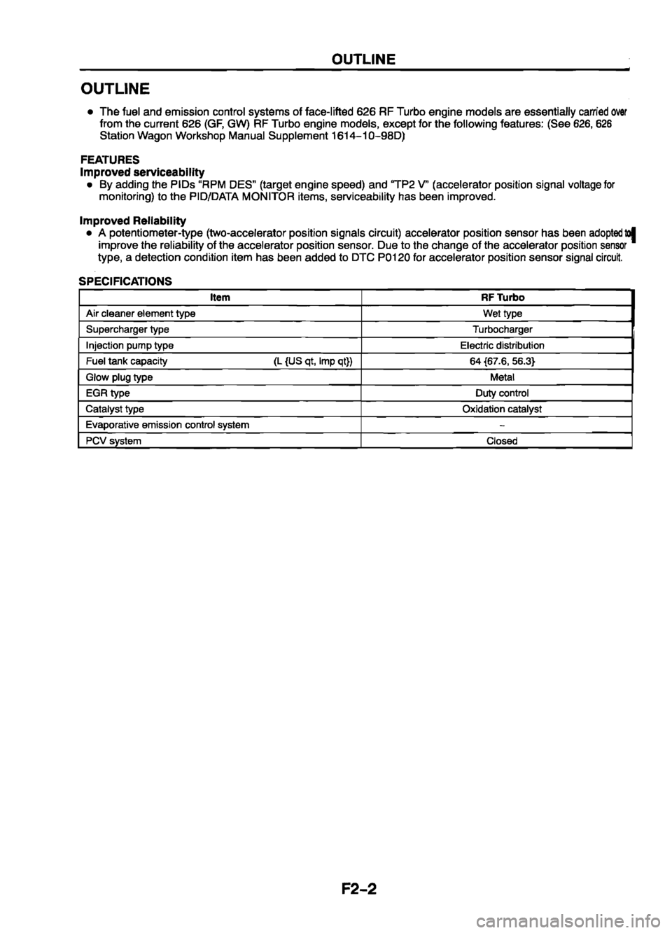 MAZDA 626 1999 Workshop Manual Suplement MAZDA 626 1999 Workshop Manual Suplement