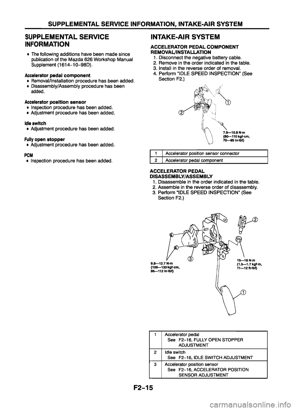 MAZDA 626 1999 Workshop Manual Suplement MAZDA 626 1999 Workshop Manual Suplement