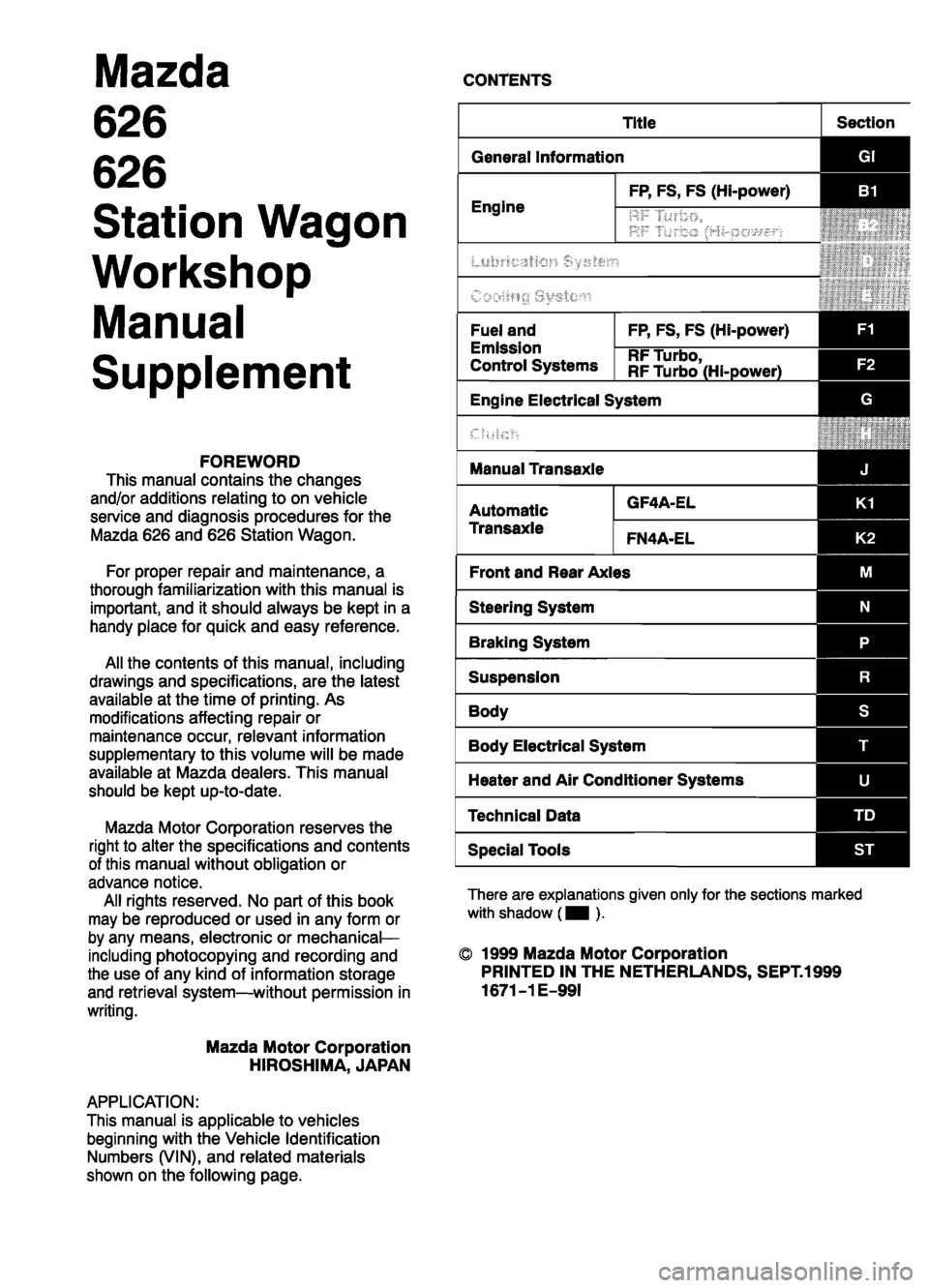 MAZDA 626 1999  Workshop Manual Suplement 