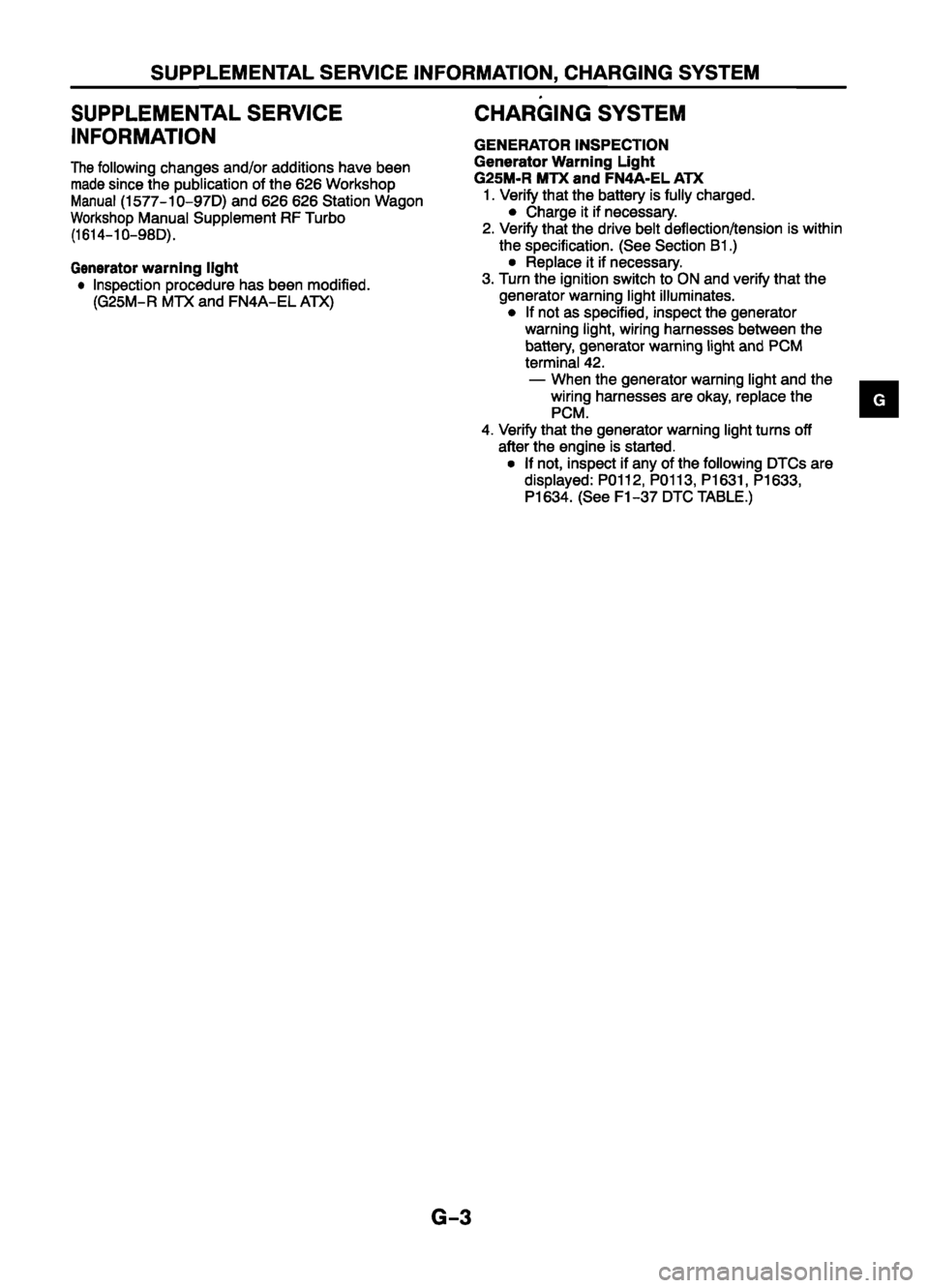 MAZDA 626 1999 Workshop Manual Suplement MAZDA 626 1999 Workshop Manual Suplement