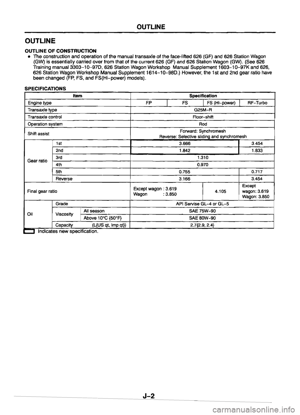 MAZDA 626 1999 Workshop Manual Suplement MAZDA 626 1999 Workshop Manual Suplement