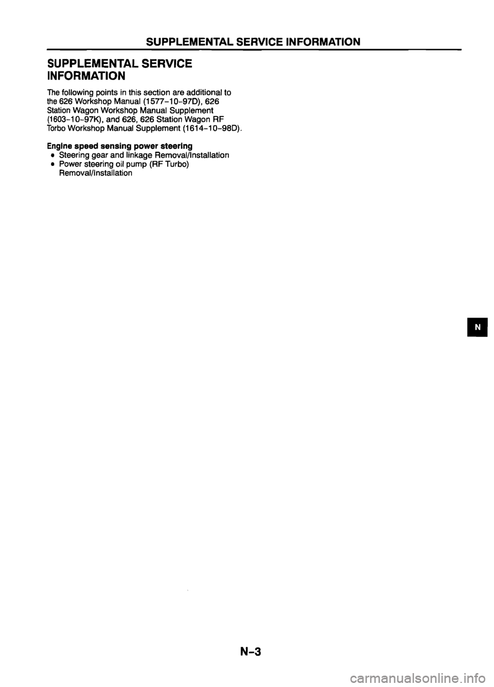MAZDA 626 1999 Workshop Manual Suplement MAZDA 626 1999 Workshop Manual Suplement