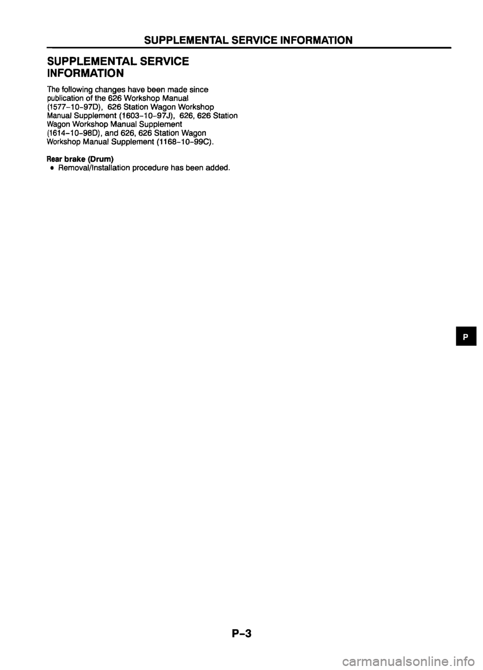 MAZDA 626 1999 Workshop Manual Suplement MAZDA 626 1999 Workshop Manual Suplement