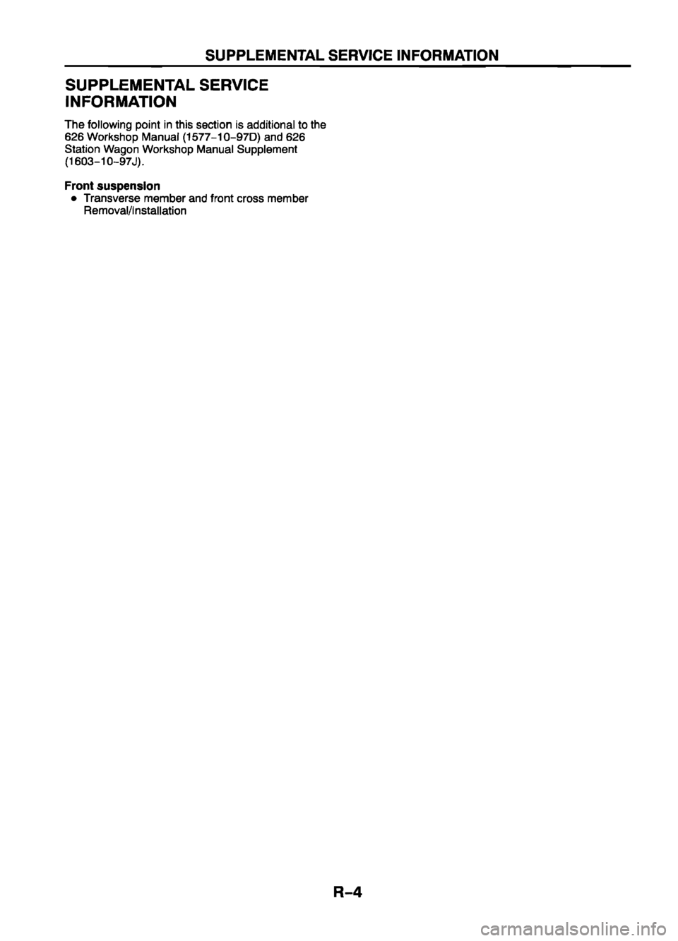 MAZDA 626 1999 Workshop Manual Suplement MAZDA 626 1999 Workshop Manual Suplement