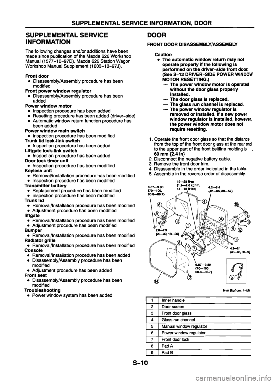 MAZDA 626 1999 Workshop Manual Suplement MAZDA 626 1999 Workshop Manual Suplement