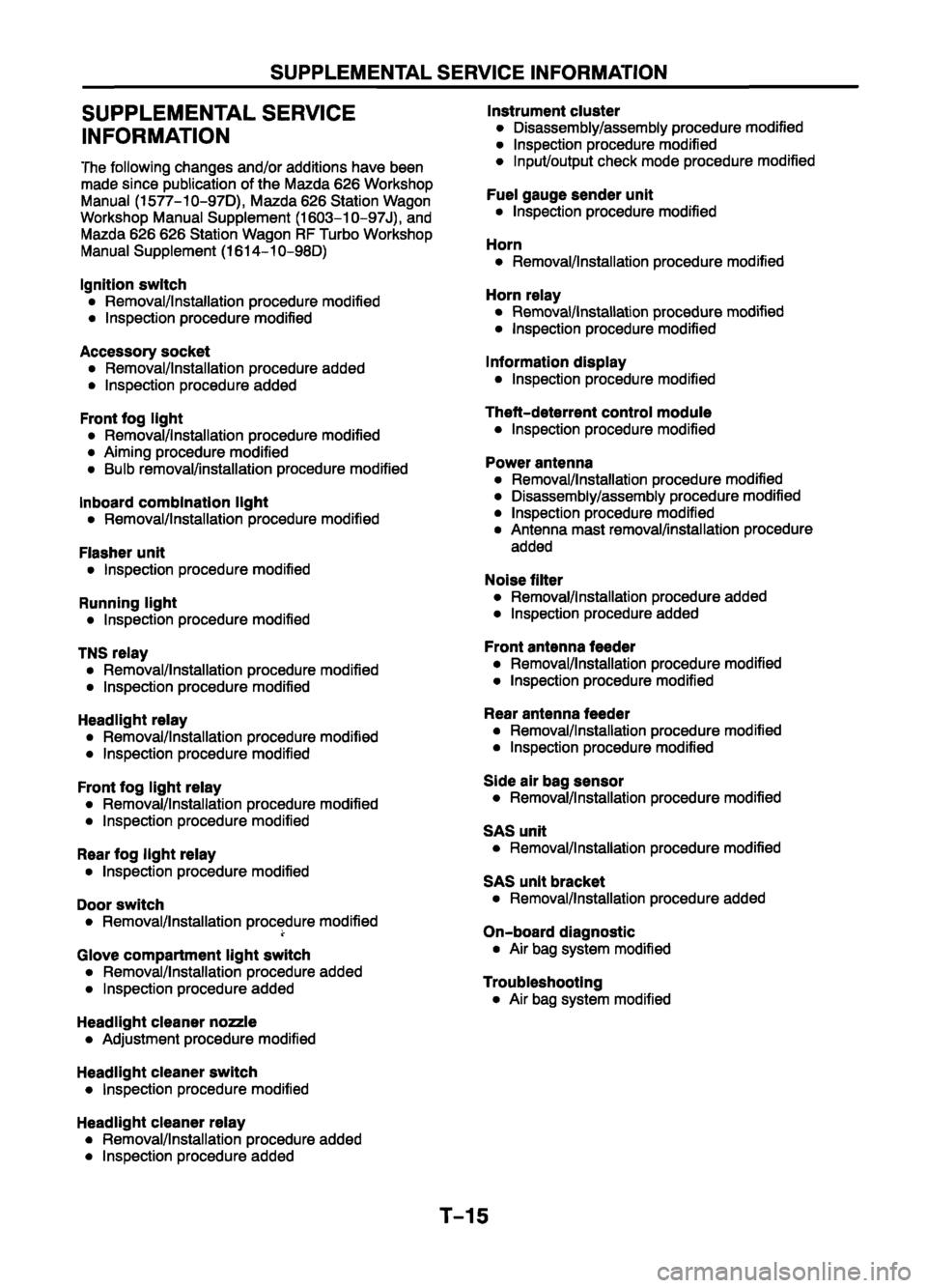 MAZDA 626 1999  Workshop Manual Suplement 