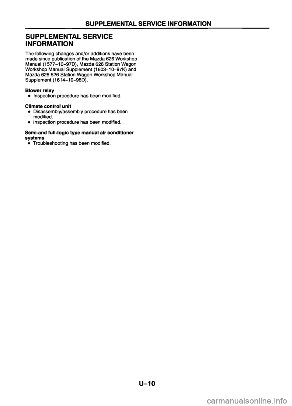 MAZDA 626 1999 Workshop Manual Suplement MAZDA 626 1999 Workshop Manual Suplement