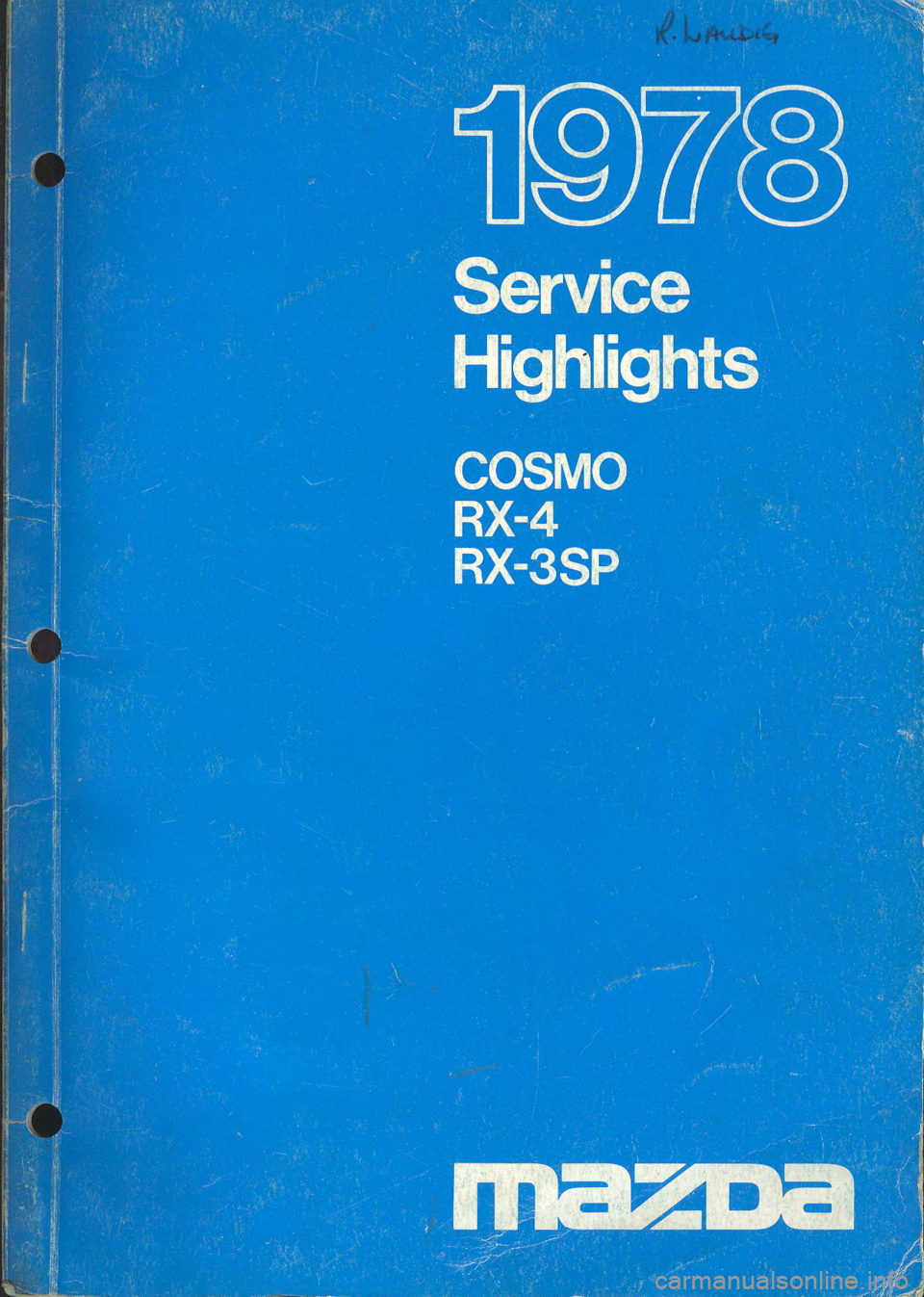 MAZDA COSMO 1978 Service Highlights Manual MAZDA COSMO 1978 Service Highlights Manual