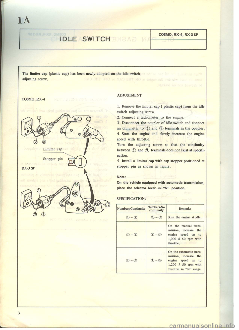 MAZDA COSMO 1978 Service Highlights Manual MAZDA COSMO 1978 Service Highlights Manual