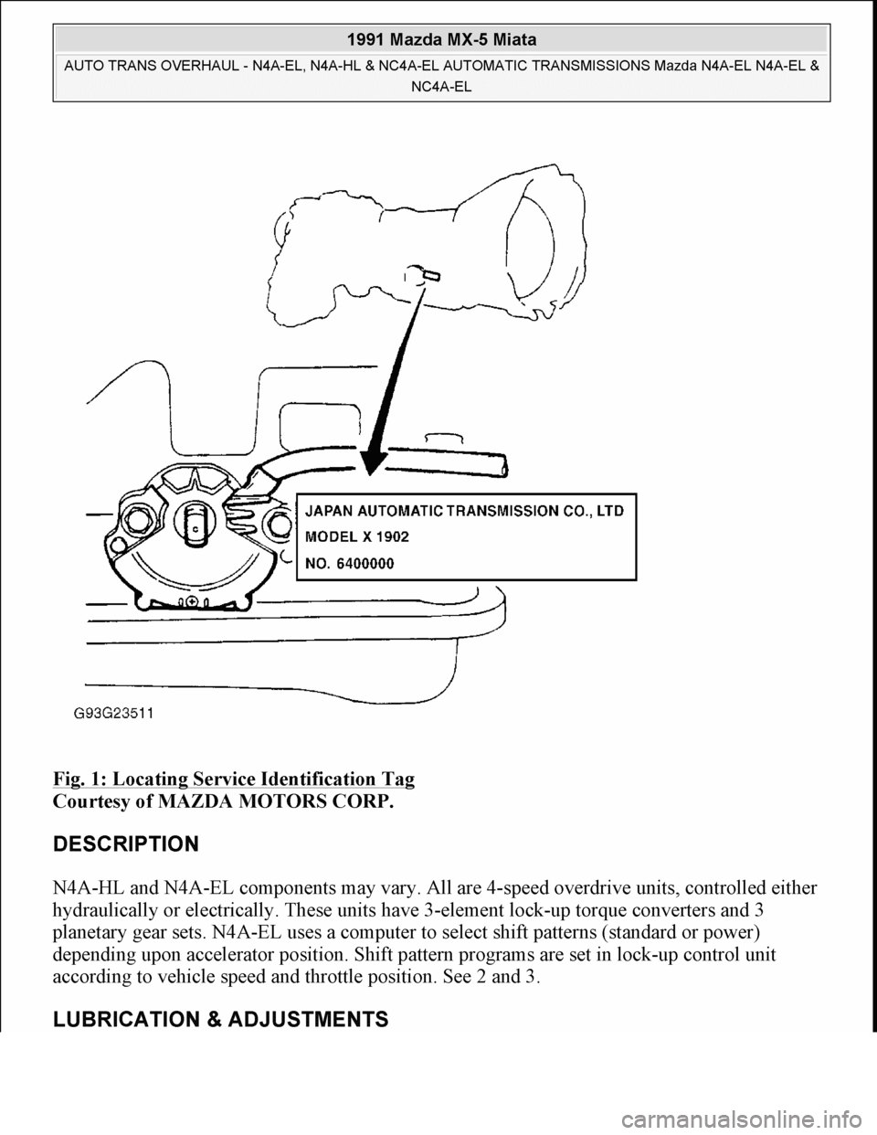 MAZDA MIATA 1991  Factory Service Manual 