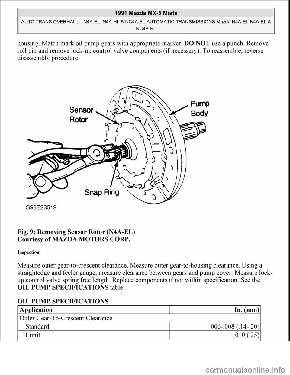 MAZDA MIATA 1991  Factory User Guide 