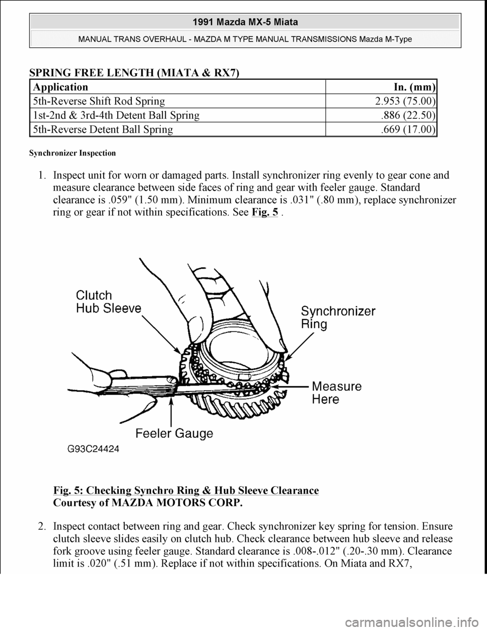 MAZDA MIATA 1991  Factory Service Manual 
