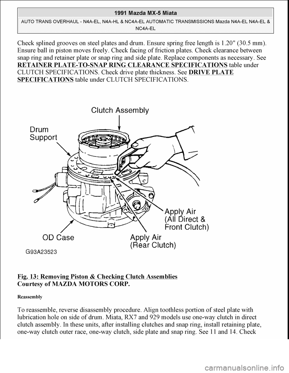 MAZDA MIATA 1991  Factory User Guide 