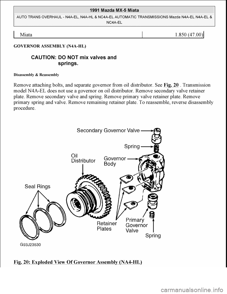 MAZDA MIATA 1991  Factory Owners Manual 