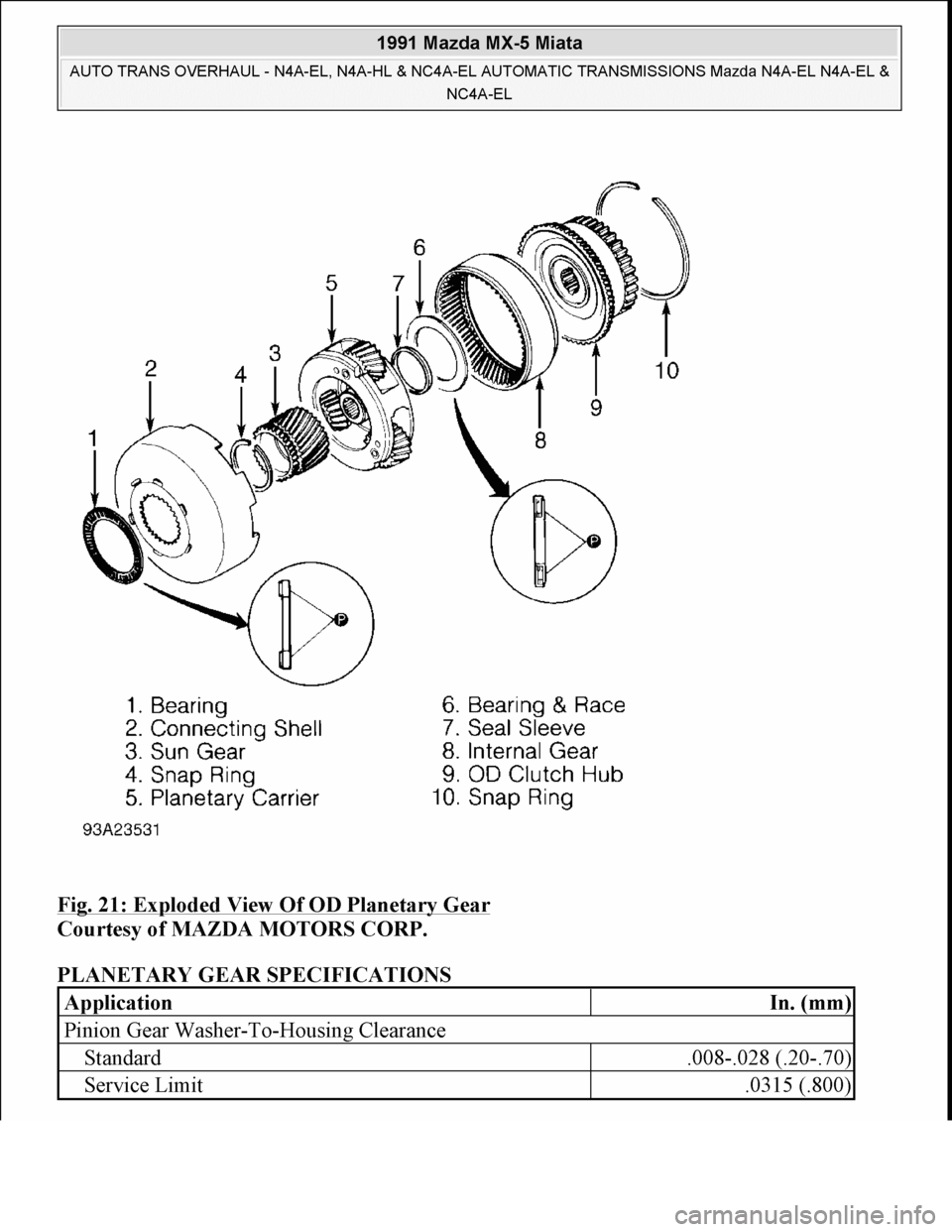 MAZDA MIATA 1991  Factory Owners Manual 