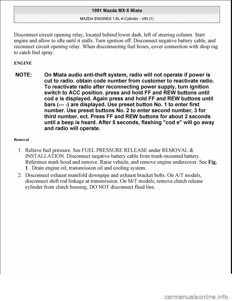 MAZDA MIATA 1991 Factory Repair Manual MAZDA MIATA 1991 Factory Repair Manual