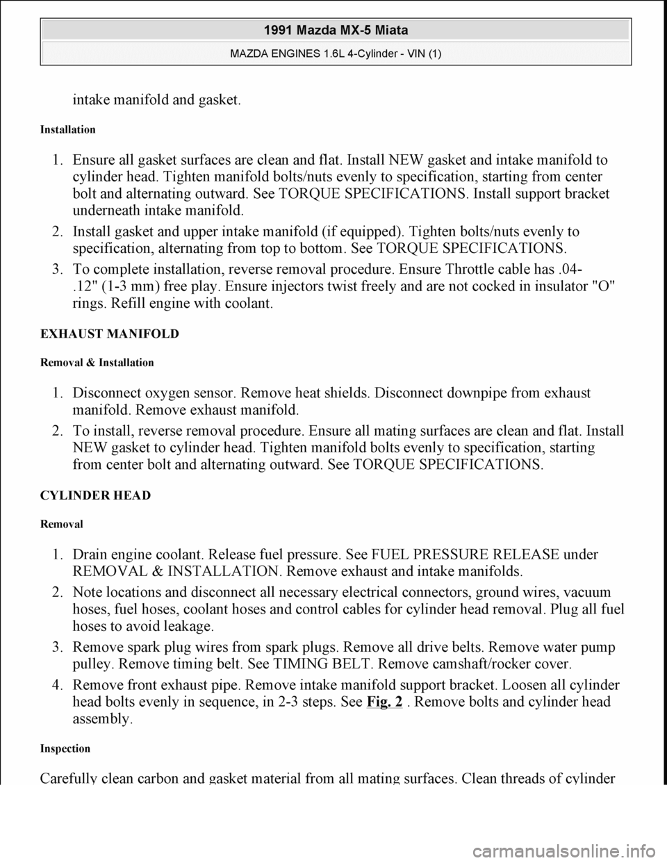 MAZDA MIATA 1991 Factory Repair Manual MAZDA MIATA 1991 Factory Repair Manual