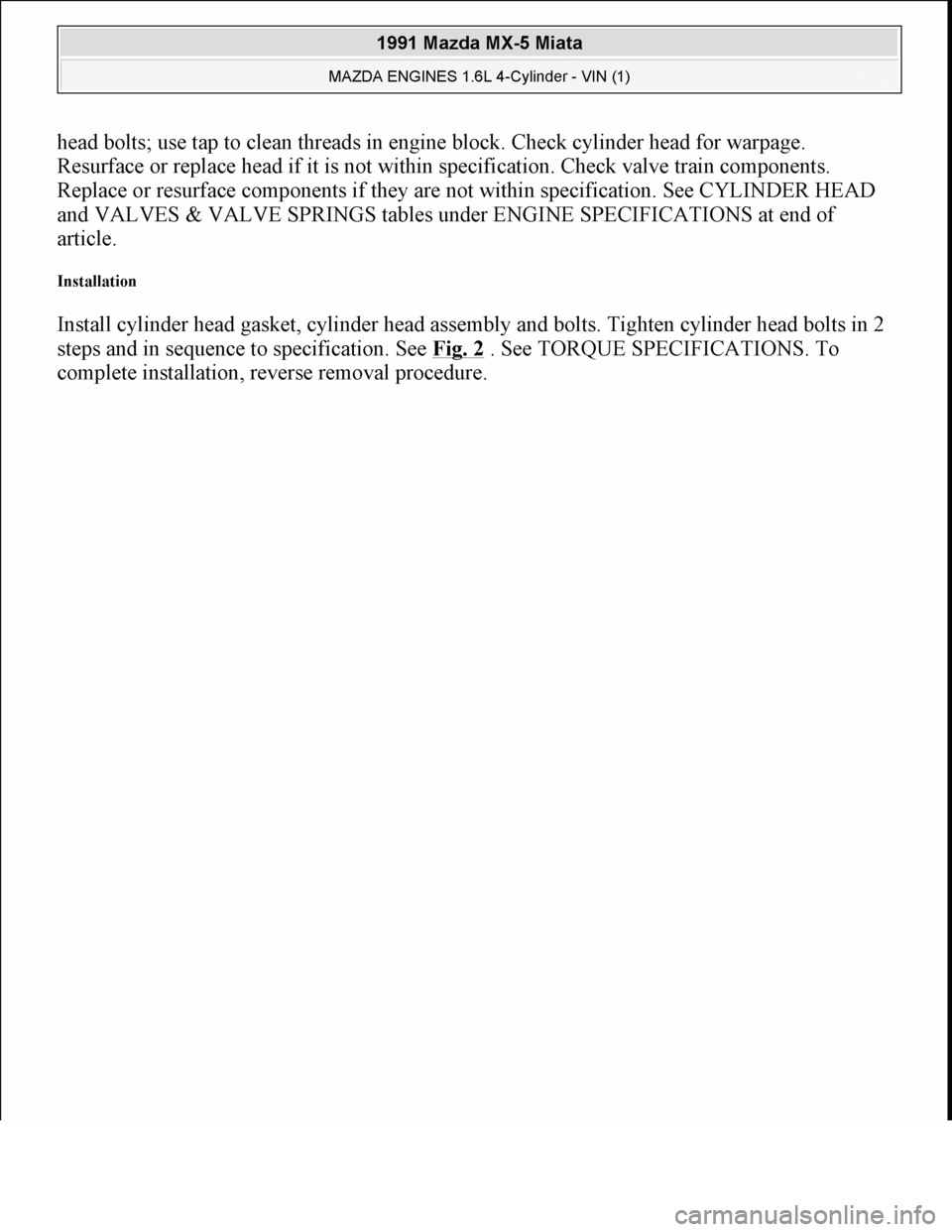 MAZDA MIATA 1991 Factory Repair Manual MAZDA MIATA 1991 Factory Repair Manual