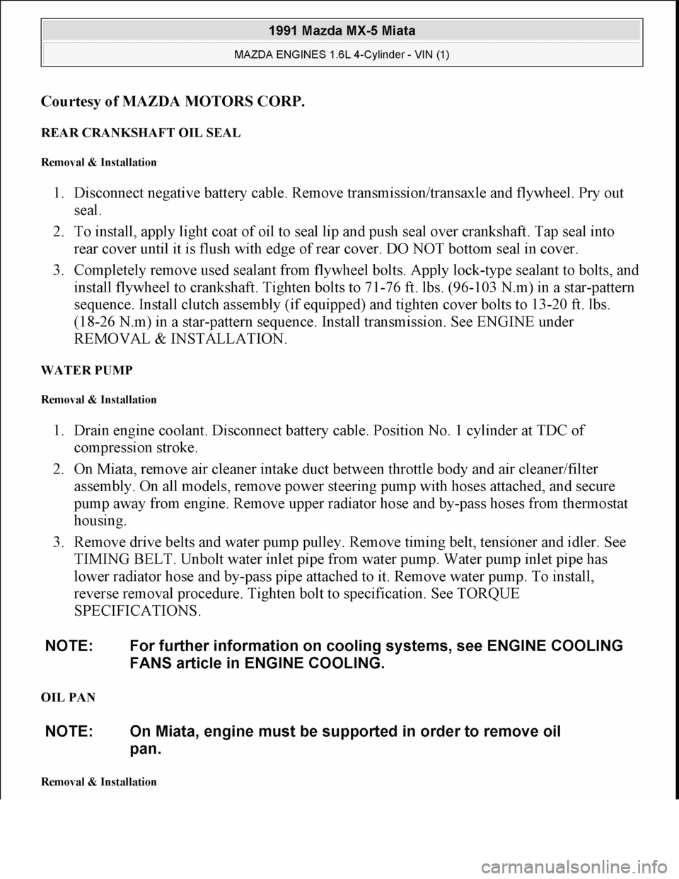 MAZDA MIATA 1991 Factory Manual PDF MAZDA MIATA 1991 Factory Manual PDF
