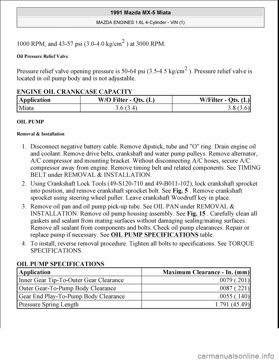 MAZDA MIATA 1991  Factory Owners Manual 