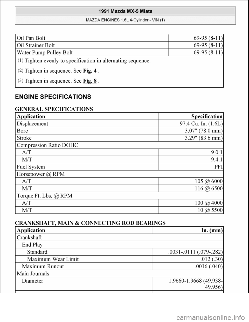 MAZDA MIATA 1991  Factory Owners Manual 