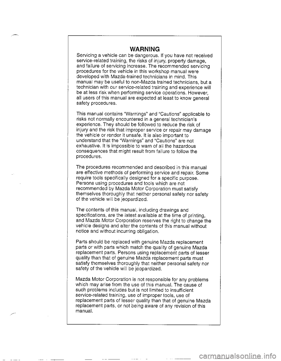 MAZDA MIATA 1999 Workshop Manual MAZDA MIATA 1999 Workshop Manual