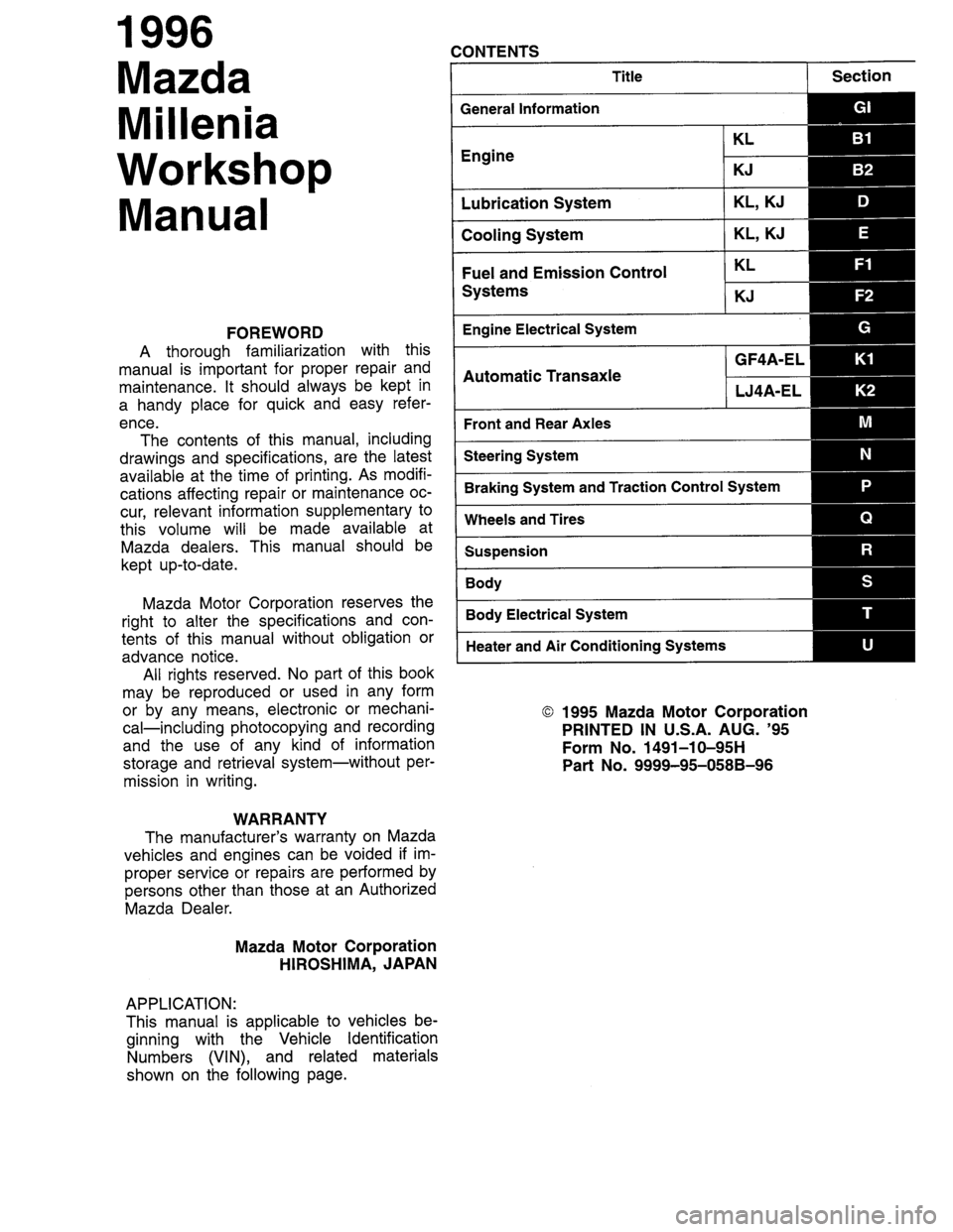 MAZDA MILLENIA 1996  Workshop Manual 