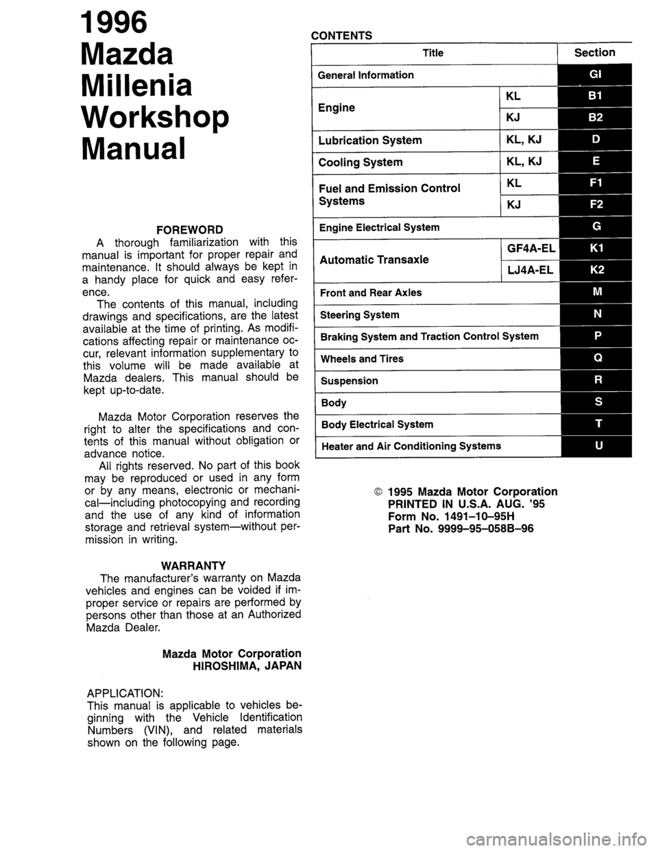 MAZDA MILLENIA 1996 Workshop Manual MAZDA MILLENIA 1996 Workshop Manual