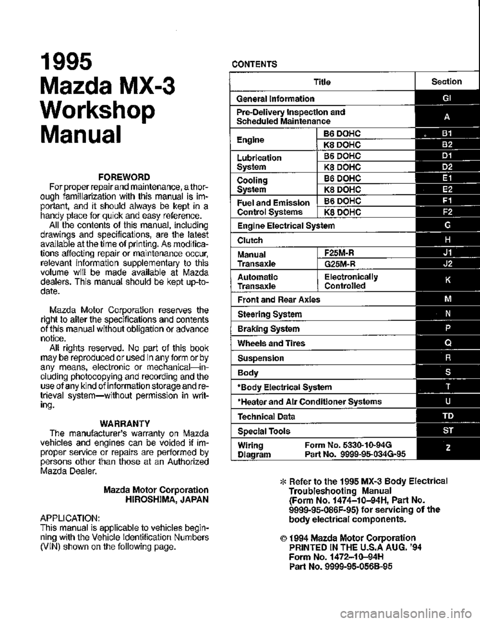 MAZDA MX-3 1995  Workshop Manual 