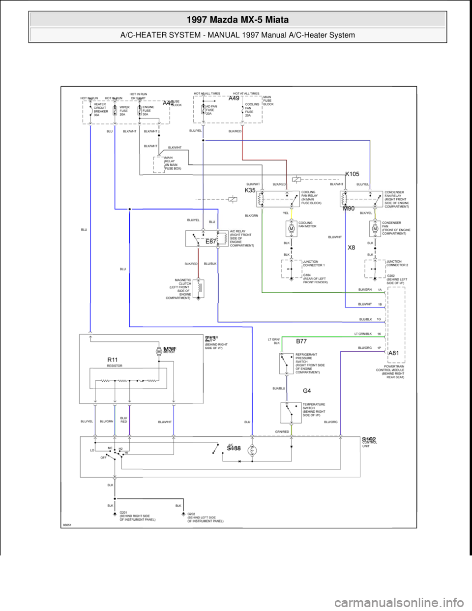 MAZDA MX-5 1997 Factory Repair Manual
1997 Mazda MX-5 Miata
A/C-HEATER SYSTEM - MANUAL 1997 Manual A/C-Heater System
Microsoft
Sunday, July 05, 2009 1:41:48 PMPage 10 © 2005 Mitchell Repair Information Company, LLC. MAZDA MX-5 1997 Factory Repair Manual
1997 Mazda MX-5 Miata
A/C-HEATER SYSTEM - MANUAL 1997 Manual A/C-Heater System
Microsoft
Sunday, July 05, 2009 1:41:48 PMPage 10 © 2005 Mitchell Repair Information Company, LLC.