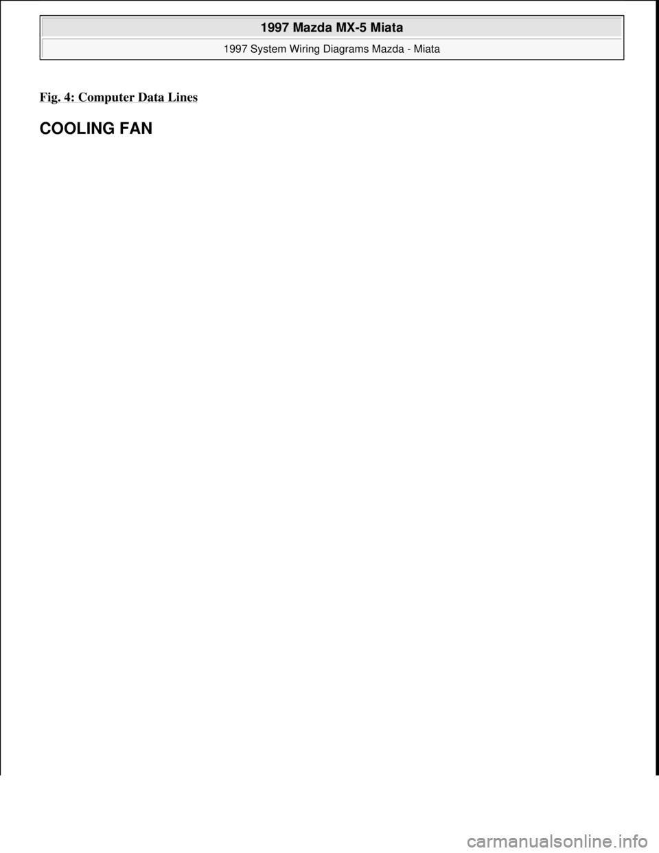 MAZDA MX-5 1997  Factory Repair Manual Fig. 4: Computer Data Lines
COOLING FAN 
 
1997 Mazda MX-5 Miata 
1997 System Wiring Diagrams Mazda - Miata  
Microsoft  
Sunday, July 05, 2009 1:31:52 PMPage 9 © 2005 Mitchell Repair Information Com