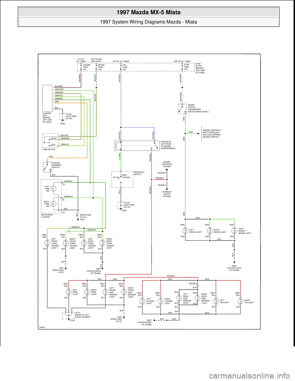 MAZDA MX-5 1997  Factory Repair Manual  
1997 Mazda MX-5 Miata 
1997 System Wiring Diagrams Mazda - Miata  
Microsoft  
Sunday, July 05, 2009 1:31:52 PMPage 24 © 2005 Mitchell Repair Information Company, LLC.  