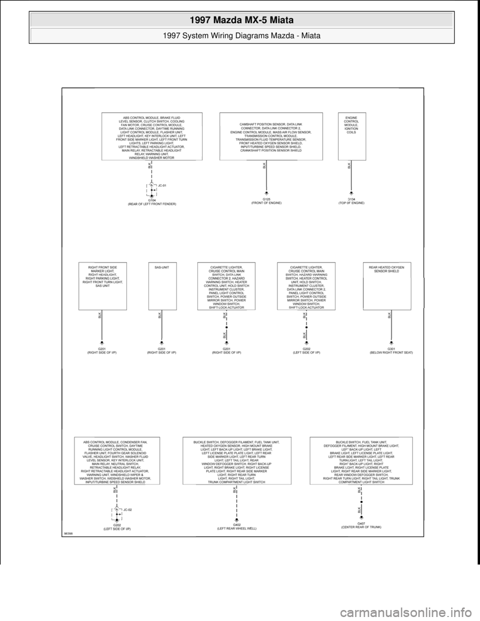 MAZDA MX-5 1997  Factory Repair Manual  
1997 Mazda MX-5 Miata 
1997 System Wiring Diagrams Mazda - Miata  
Microsoft  
Sunday, July 05, 2009 1:31:52 PMPage 26 © 2005 Mitchell Repair Information Company, LLC.  
