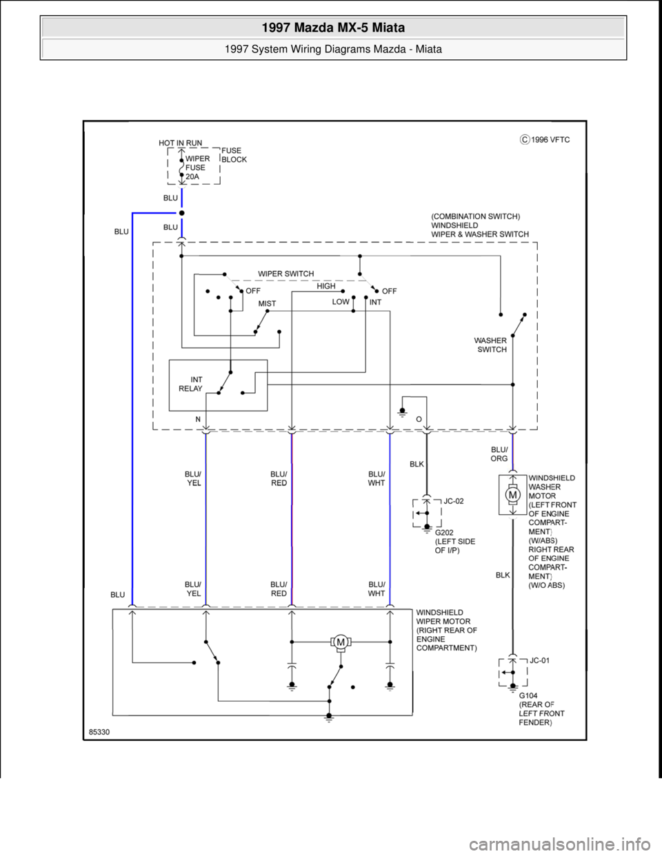 MAZDA MX-5 1997 Factory Repair Manual
1997 Mazda MX-5 Miata
1997 System Wiring Diagrams Mazda - Miata
Microsoft
Sunday, July 05, 2009 1:31:52 PMPage 64 © 2005 Mitchell Repair Information Company, LLC. MAZDA MX-5 1997 Factory Repair Manual
1997 Mazda MX-5 Miata
1997 System Wiring Diagrams Mazda - Miata
Microsoft
Sunday, July 05, 2009 1:31:52 PMPage 64 © 2005 Mitchell Repair Information Company, LLC.