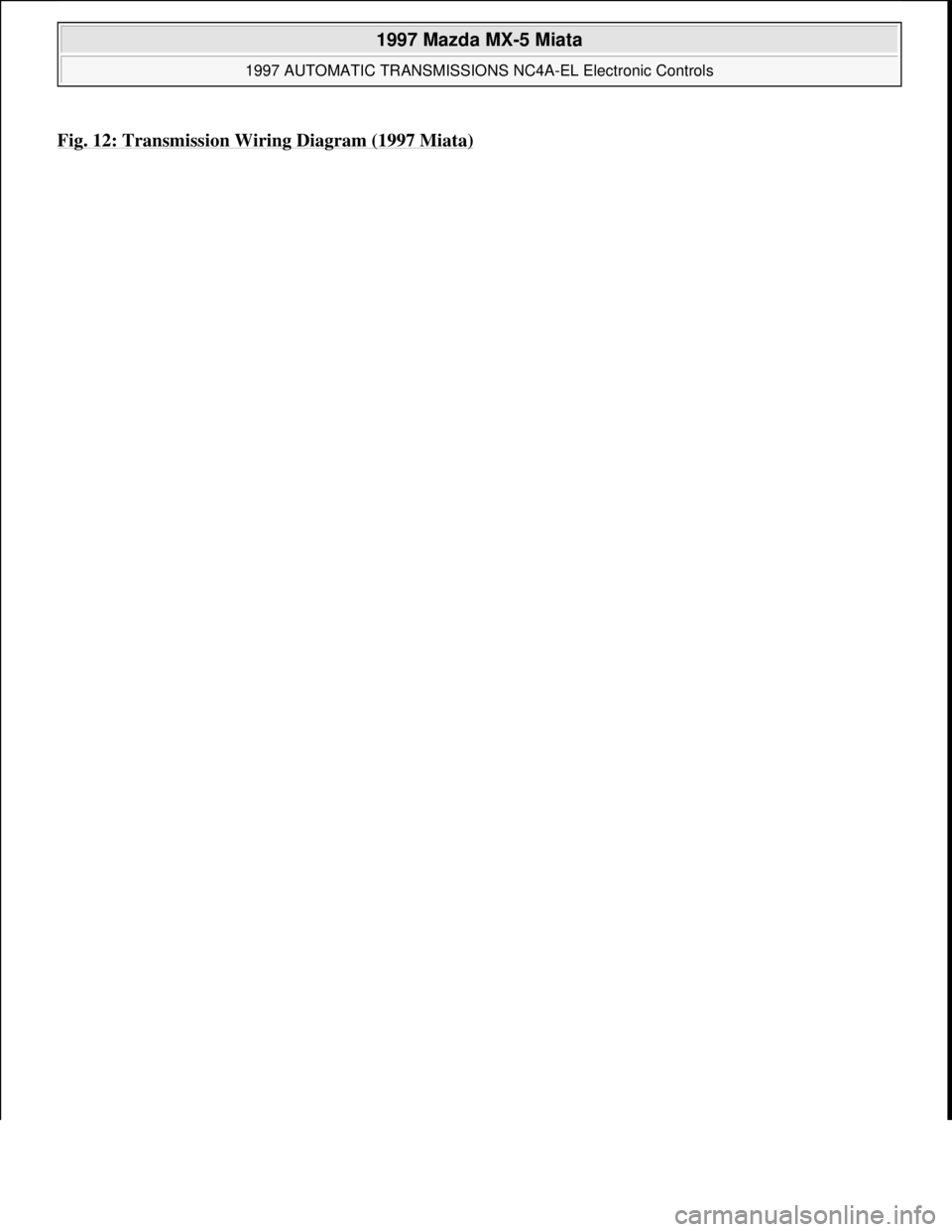 MAZDA MX-5 1997  Factory Manual PDF Fig. 12: Transmission Wiring Diagram (1997 Miata)
 
1997 Mazda MX-5 Miata 
1997 AUTOMATIC TRANSMISSIONS NC4A-EL Electronic Controls  
Microsoft  
Sunday, July 05, 2009 1:35:04 PMPage 30 © 2005 Mitche