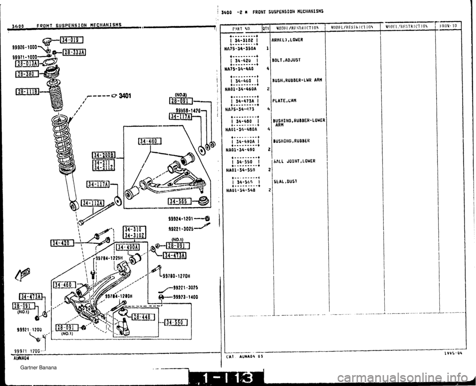 MAZDA MX-5 1994  Workshop Manual 34 0 0 FRONT SUSPENSION HECWANXSHS BOLT ,ADJUST RUSH,RUDDER-LWR ARH   Gartner Banana  