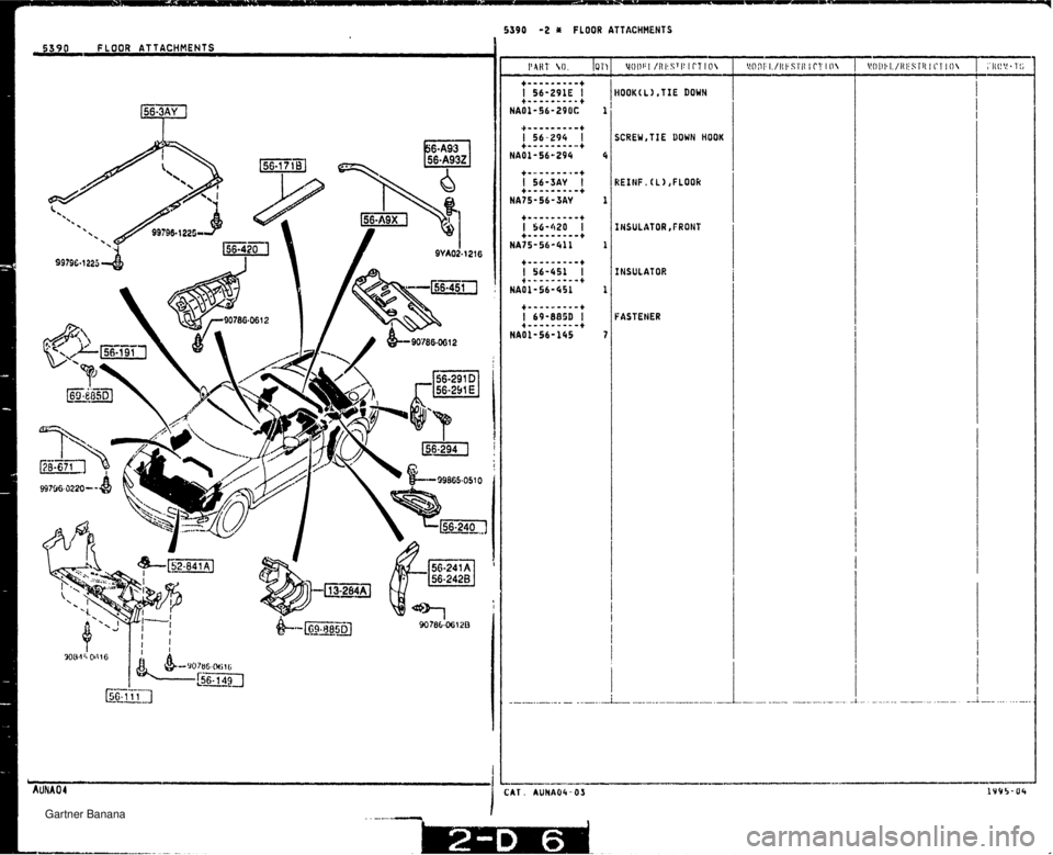MAZDA MX-5 1994  Workshop Manual i CAT. HOOK(L),TIE DOWN SCREW,TIE DOWN HOOK KEINF.(L),FLOOk IHSULATOR,FRONT INSULATOR FAS TENER   Gartner Banana  