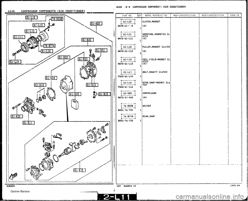 MAZDA MX-5 1994 Workshop Manual 6140 -2 h COMPRESSOR COMPOHENY5 (AIR COt4DITIONER) 6 140 COMPRESSOR COMPONENTS (AIR CONDITIONER) -m 4 ING, SNAP-MAGNET CLU ICH Gartner Banana MAZDA MX-5 1994 Workshop Manual 6140 -2 h COMPRESSOR COMPOHENY5 (AIR COt4DITIONER) 6 140 COMPRESSOR COMPONENTS (AIR CONDITIONER) -m 4 ING, SNAP-MAGNET CLU ICH Gartner Banana
