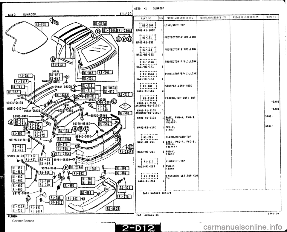 MAZDA MX-5 1994  Workshop Manual DAOC, PWA, Pwa, FKO- k , t BLACK   Gartner Banana  
