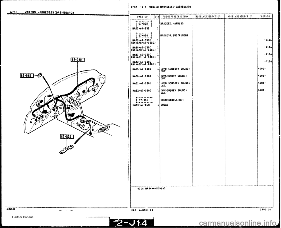 MAZDA MX-5 1994  Workshop Manual 6702 WXRtNG HARNESSESCDASNBOARD) A  U/Q SENSORY SOUND) I tnr, I t WO SENSORY SOUtlQ) 1 (AT1 L /(AT) (U!SCNSOW SOUND)   Gartner Banana  