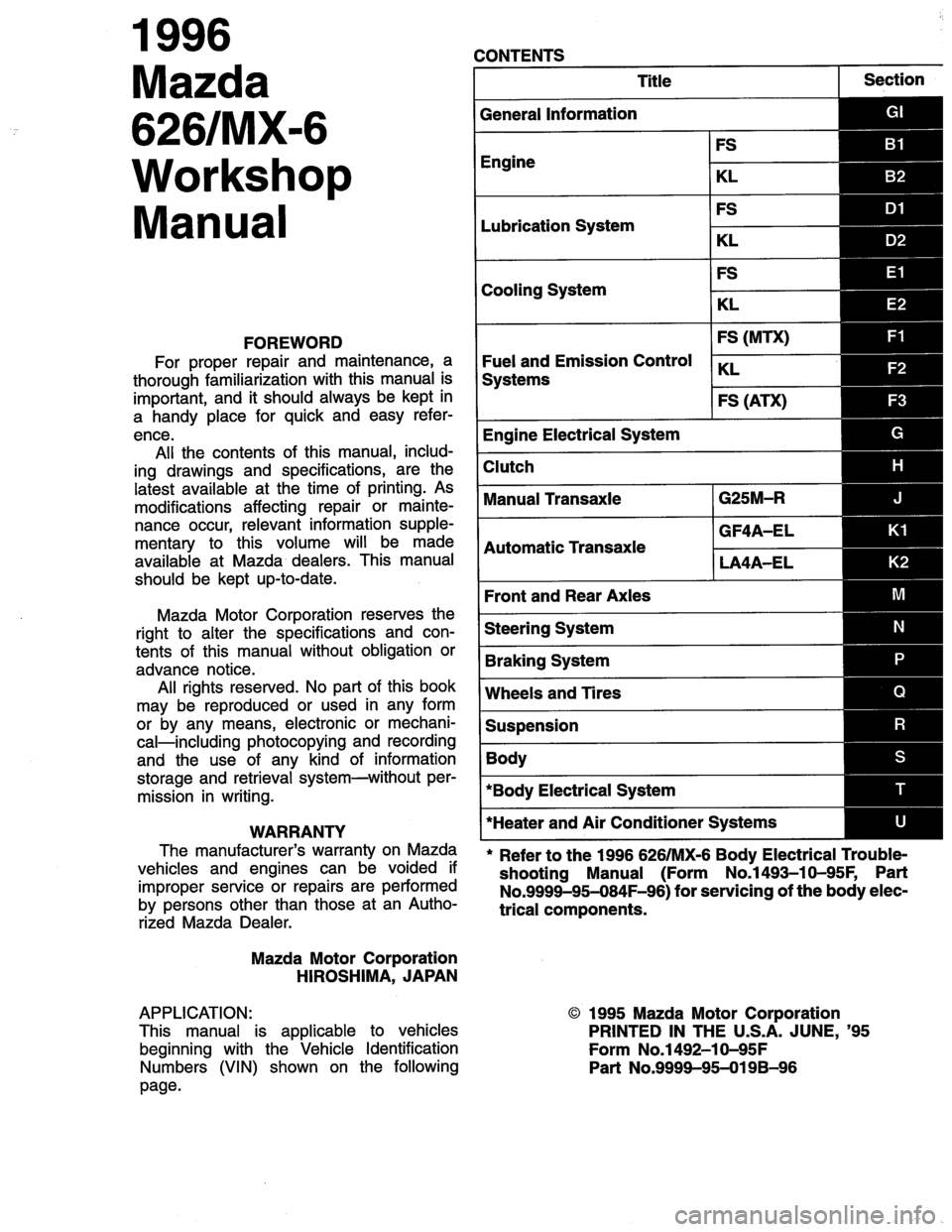 MAZDA MX-6 1996  Workshop Manual 