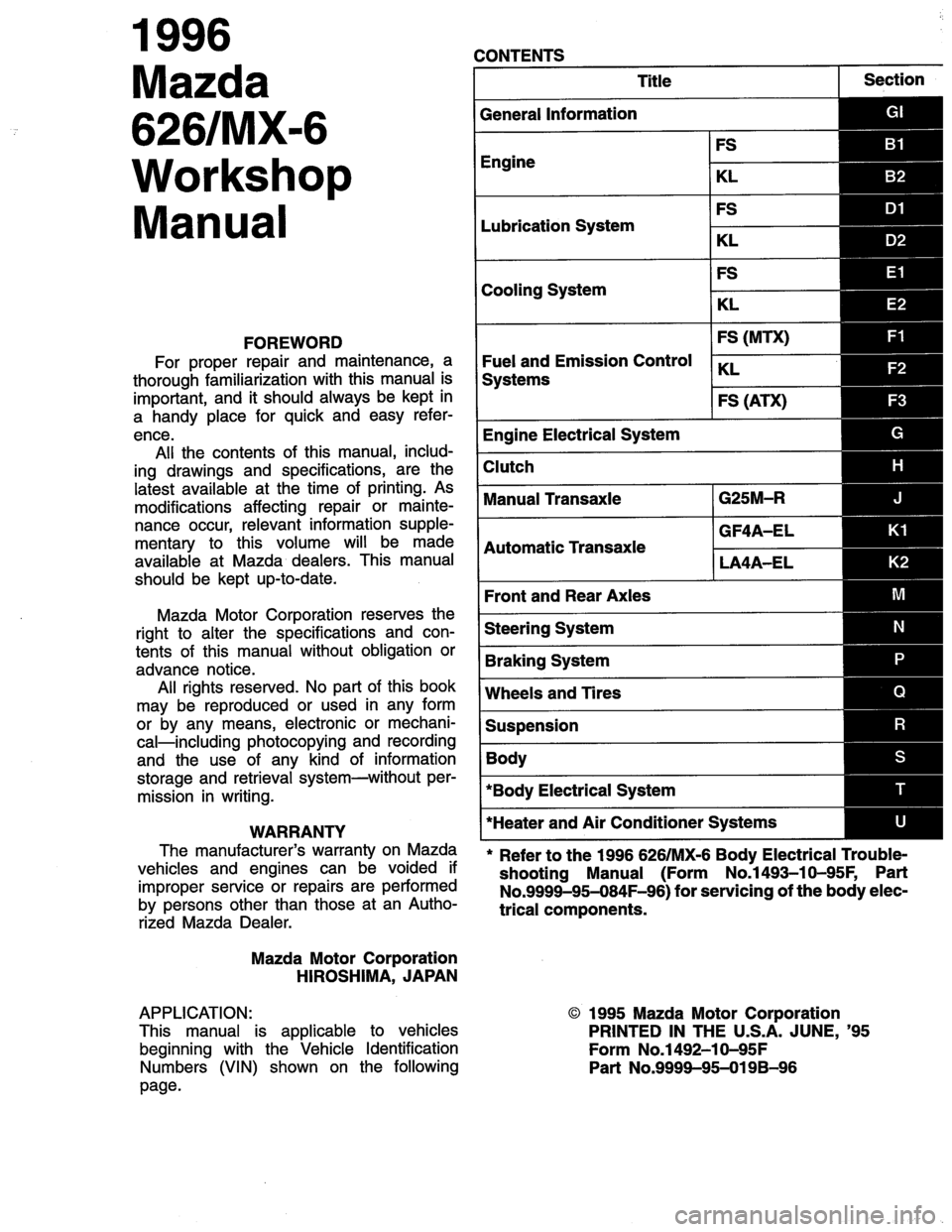 MAZDA MX-6 1996 Workshop Manual MAZDA MX-6 1996 Workshop Manual
