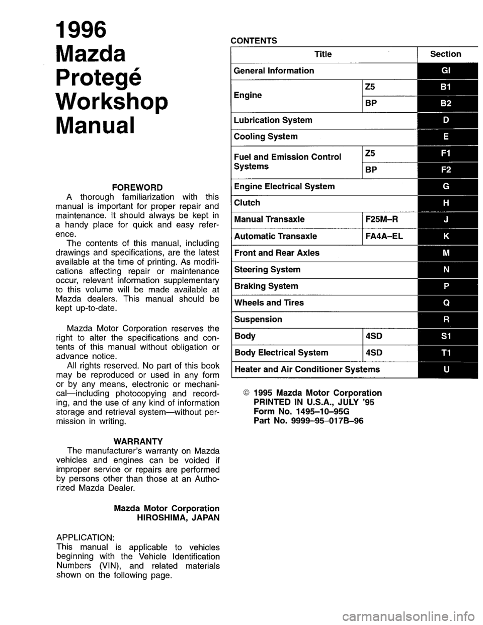 MAZDA PROTEGE 1996  Workshop Manual 