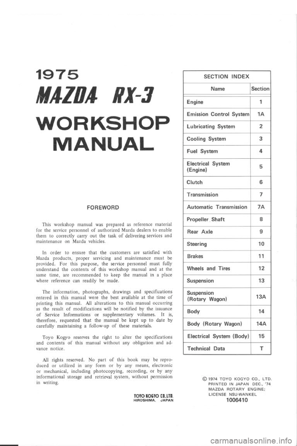 MAZDA RX-3 1975  Workshop Manual 