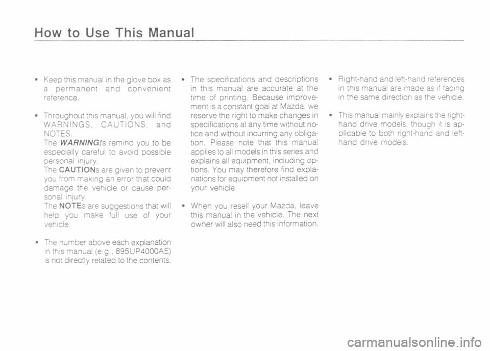 MAZDA MX-5 1989  Owners Manual 