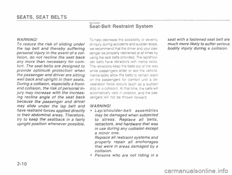 MAZDA MX-5 1989 Owners Manual 